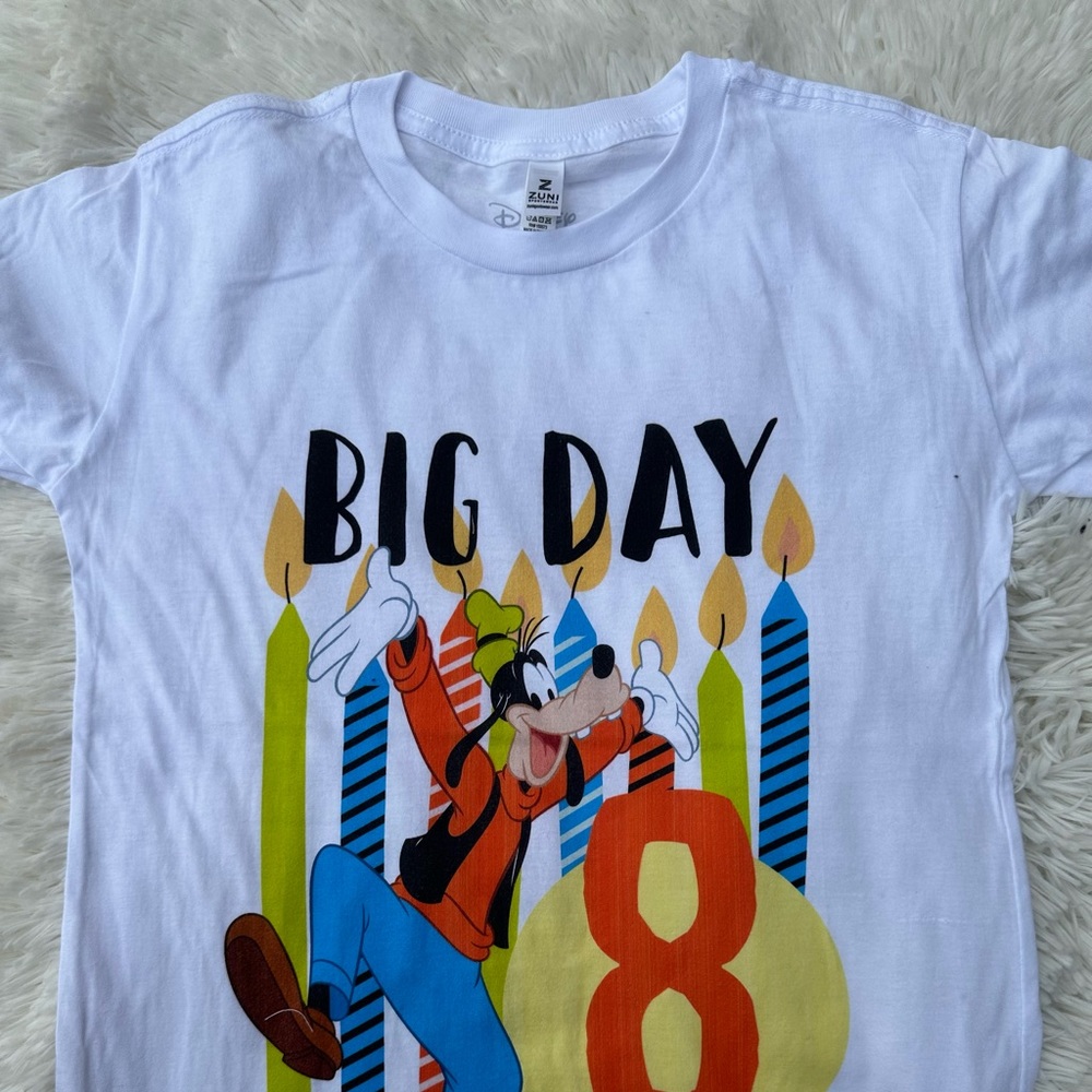 New Short Sleeve T-Shirt “Big Day Turning 8” kids size Medium